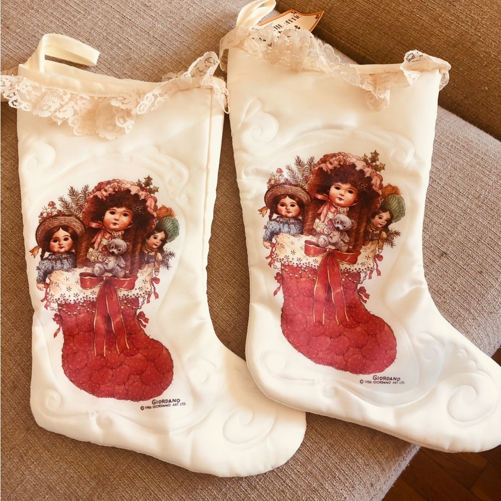 Gorham Festive Doll Stockings - Red and Cream